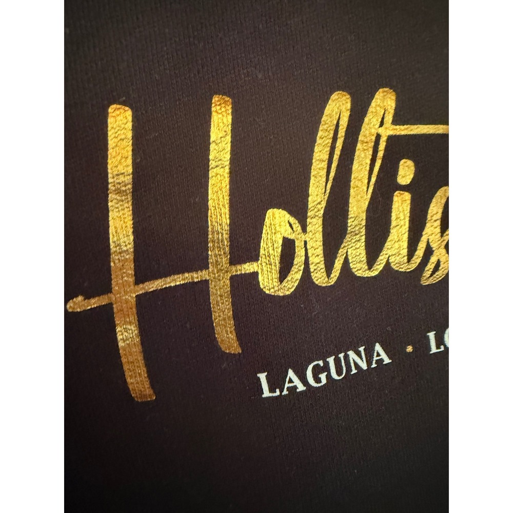 Hollister California Large Black Gold Foil Logo Pullover Hoodie Sweatshirt - Picture 3 of 6